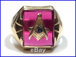Vintage Mens 10K Yellow Gold Masonic Freemason Ring Size 10