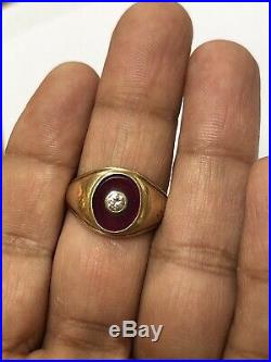 Vintage Mens 10k Gold Ruby And Diamond Band Ring Heavy 8.1