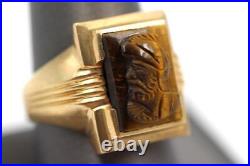 Vintage Mens 10k Solid Gold Tigers Eye Soldier Cameo Size 9.75 Ring