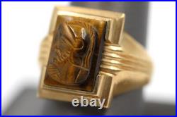 Vintage Mens 10k Solid Gold Tigers Eye Soldier Cameo Size 9.75 Ring