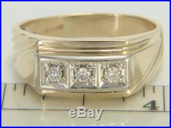Vintage Mens 10k Yellow Gold 3 Stone Diamond Ring 5.7 gms Size 12.5