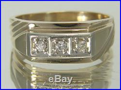 Vintage Mens 10k Yellow Gold 3 Stone Diamond Ring 5.7 gms Size 12.5
