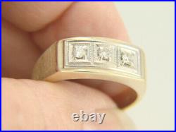 Vintage Mens 10k Yellow Gold 3 Stone Diamond Ring 6.9 gms Size 12