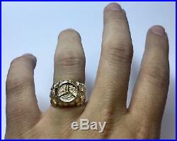 Vintage Mens 10k Yellow Gold Mercedes Benz Nugget Ring Mans Band Symbol Size 7