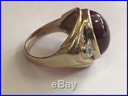 Vintage Mens 10k Yellow Gold Natural Ruby And Diamond Ring
