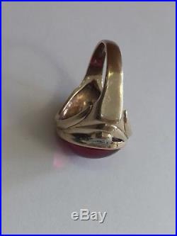 Vintage Mens 10k Yellow Gold Natural Ruby And Diamond Ring