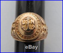 Vintage Mens 10kt Yellow Gold Us Navy Ring Size 8 Usn, 6.6 Grams