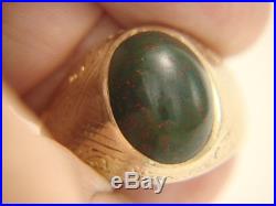 Vintage Mens 14K Yellow Gold 8.33cts Bloodstone Cabochon Ring 12.0 gms Size 10.7