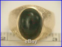 Vintage Mens 14K Yellow Gold 8.33cts Bloodstone Cabochon Ring 12.0 gms Size 10.7