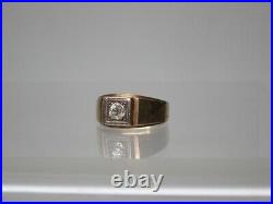 Vintage Mens 14k Gold &. 5 ct. Diamond Solitaire Wide Band Ring size 11.5