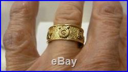 Vintage Mens 14k Gold Masonic Eternity Enamel Band Ring 7-symbols Size 10 1/4