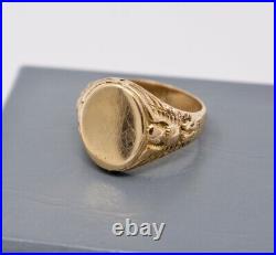 Vintage Mens 14k Gold WWII Signet Ring with American Eagles BLANK sz. 8.25 7.65g