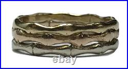 Vintage Mens 14k Tri-color Bamboo Style Ring Sz 8.75 White Yellow Rose Mans Band