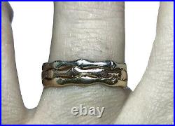 Vintage Mens 14k Tri-color Bamboo Style Ring Sz 8.75 White Yellow Rose Mans Band