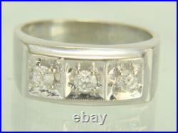 Vintage Mens 14k White Gold 1950'a 3-Stone. 42ctw Diamond Ring 8.0 gms Size 11