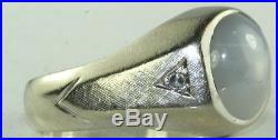 Vintage Mens 14k White Gold 4.5 Carat Natural Star Sapphire Diamond Ring Size 11