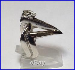 Vintage Mens 14k White Gold. 80ct Diamond Ring Free Mason Unusual Sz 7.75 Mans
