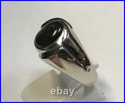 Vintage Mens 14k White Gold Black & Grey Feldspar Ring Mans Band Size 7.25