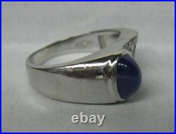 Vintage Mens 14k White Gold Star Sapphire Diamond Ring