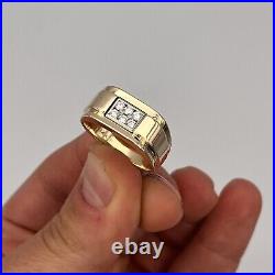 Vintage Mens 14k Yellow Gold. 18ctw Round Diamond Cluster Band Ring Size 9