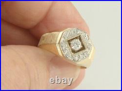 Vintage Mens 14k Yellow Gold 1950's. 38ctw Diamond Halo Ring 7.0 gms Size 10