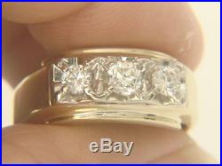 Vintage Mens 14k Yellow Gold 3 Stone. 82cts Diamond Ring 6.6 gms Size 11.5