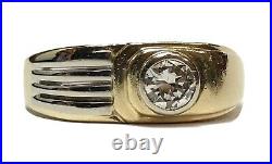 Vintage Mens 14k Yellow Gold Solitaire European Cut Diamond Ring Size 11