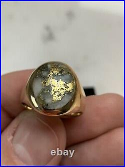 Vintage Mens 14k ring gold in quartz 11 grams gold bearing quartz, agate, nugget