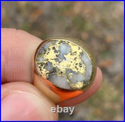 Vintage Mens 14k ring gold in quartz 11 grams gold bearing quartz, agate, nugget