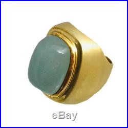 Vintage Mens 18K Gold Cabochon Aquamarine Ring