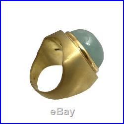 Vintage Mens 18K Gold Cabochon Aquamarine Ring