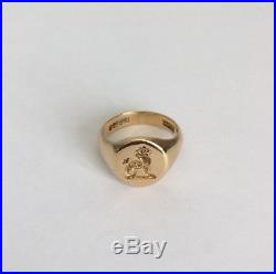 Vintage Mens 18ct Gold Heraldic Intaglio Lion Seal Ring 1962