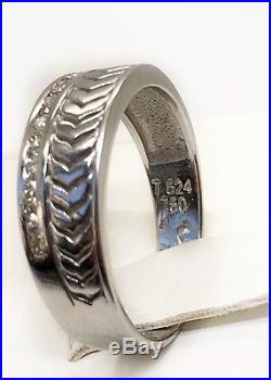 Vintage Mens 18k White Gold 0.18 Ct Natural Diamond Ring 7 MM Size 10, 5 Grams