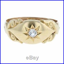 Vintage Mens 1907 22ct Yellow Gold 0.10cts Diamond Signet Ring Size O