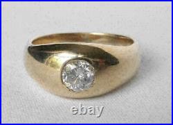 Vintage Mens 1.00 CT Round Cut Diamond Solitaire Pinky Ring 14K Yellow Gold Over