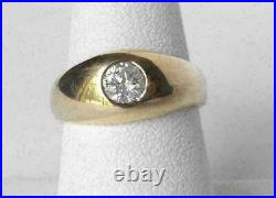 Vintage Mens 1.00 CT Round Cut Diamond Solitaire Pinky Ring 14K Yellow Gold Over