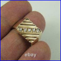 Vintage Mens 2CT Round Cut Real Moissanite Signet Ring 14K Yellow Gold Over