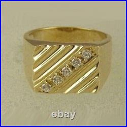 Vintage Mens 2CT Round Lab Created Diamond Signet Ring 14K Yellow Gold Plated