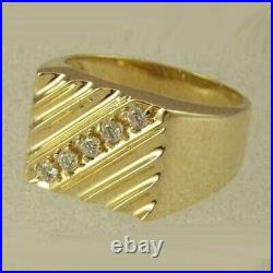 Vintage Mens 2CT Round Lab Created Diamond Signet Ring 14K Yellow Gold Plated