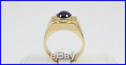 Vintage Mens 3.62tcw Blue Star Sapphire And Diamonds Ring 14k Yellow Gold Solid