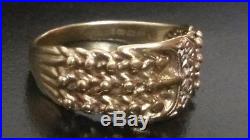Vintage Mens 9ct Solid Gold Diamond Keeper & Buckle Gents Ring Size U