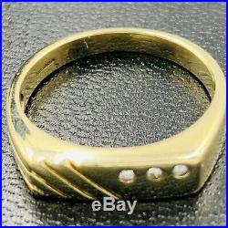 Vintage Mens 9ct Yellow Gold 3 Diamond Set Ring sz T # 709