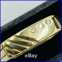 Vintage Mens 9ct Yellow Gold 3 Diamond Set Ring sz T # 709