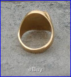 Vintage Mens Beautiful Heavy Solid 14K Gold Ring withRaised Coat of Arms-LOOK