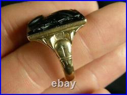 Vintage Mens Black Onyx Roman Soldier Cameo Ring 10k Gold Art Deco Victorian
