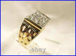 Vintage Mens Brutalist Modernist 14 K Gold 9 Diamond Wide Branch Sz 6 Ring