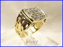 Vintage Mens Brutalist Modernist 14 K Gold 9 Diamond Wide Branch Sz 6 Ring