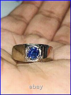 Vintage Mens GRA 1.26ct Natural Blue Ceylon Sapphire 14K Gold Ring Sz9 No Scrap