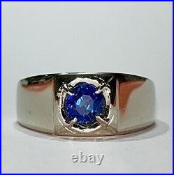 Vintage Mens GRA 1.26ct Natural Blue Ceylon Sapphire 14K Gold Ring Sz9 No Scrap