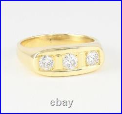 Vintage Mens Gents 18Ct 18K Gold Ring Three Stone Diamond 0.75 Carat In Total